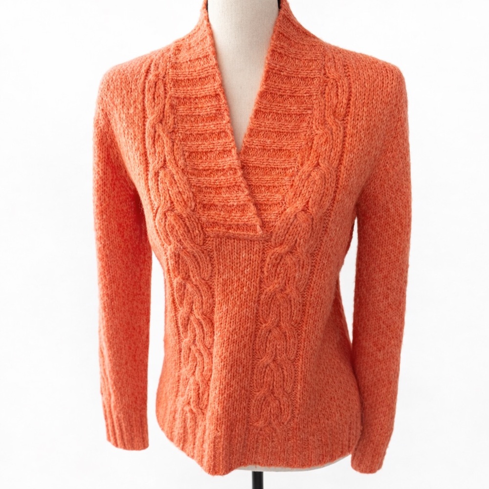 BOBO Orange Cable Knit Shawl Collar Sweater, Women’s Size S